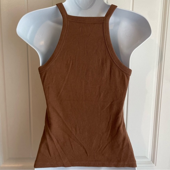 ANA Chocolate Brown Ribbed Knit Semi-Cropped Tank Top Sz Small in EUC - Picture 4 of 6